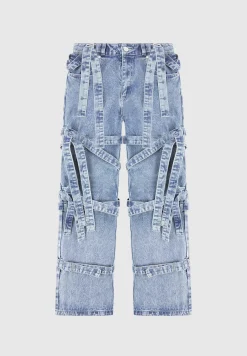 Denim Strap Cargo Jeans - Mid Blue^Manière De Voir Clearance