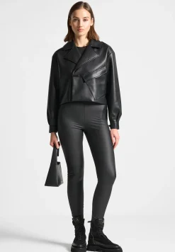 Double Breasted Vegan Leather Biker Jacket -^Manière De Voir Clearance