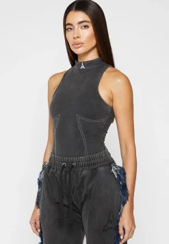 High Neck Racer Bodysuit - Washed Black^Manière De Voir Discount