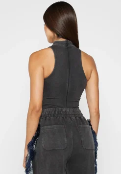 High Neck Racer Bodysuit - Washed Black^Manière De Voir Discount