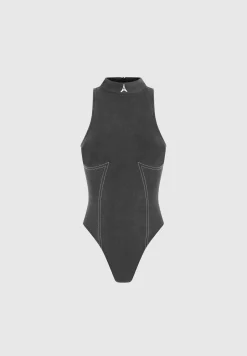 High Neck Racer Bodysuit - Washed Black^Manière De Voir Discount