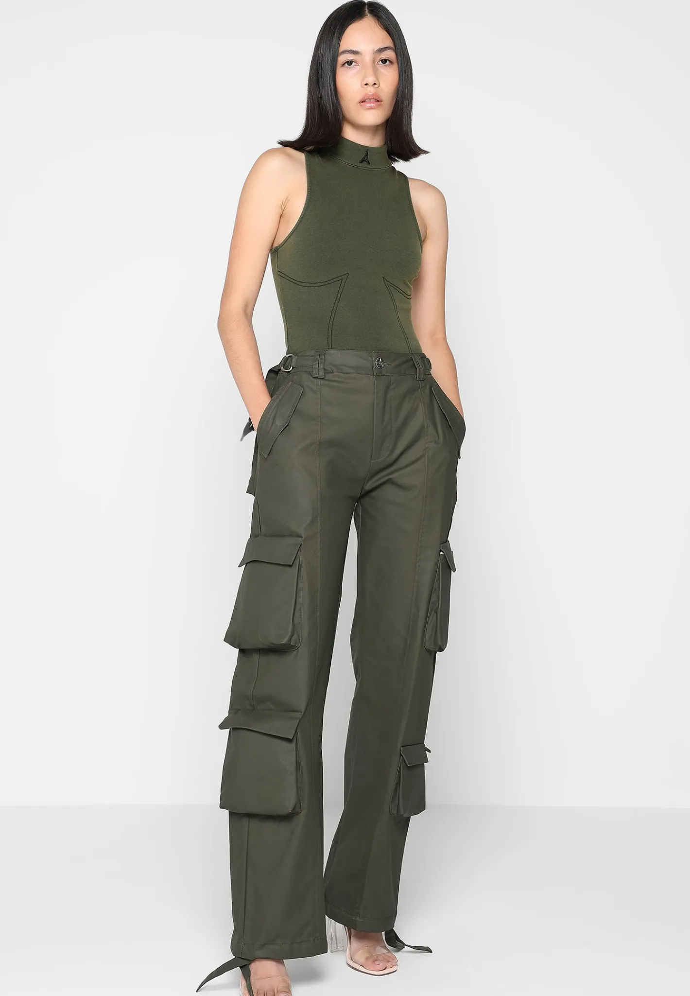 High Neck Racer Bodysuit - Washed Khaki^Manière De Voir Online