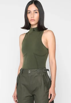 High Neck Racer Bodysuit - Washed Khaki^Manière De Voir Online