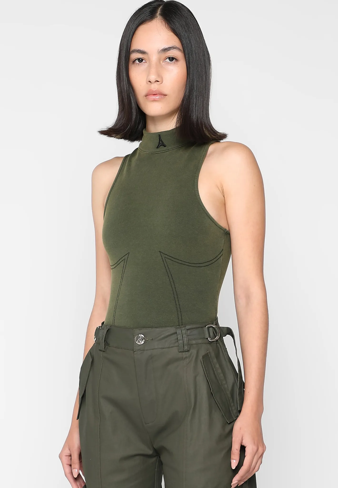 High Neck Racer Bodysuit - Washed Khaki^Manière De Voir Online