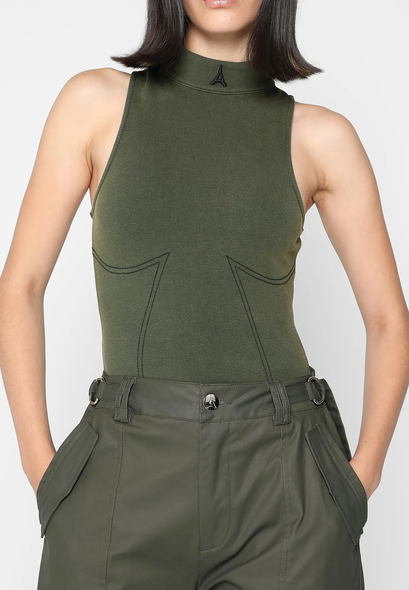 High Neck Racer Bodysuit - Washed Khaki^Manière De Voir Online