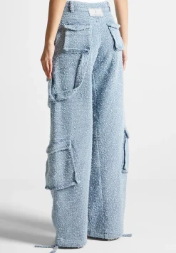 High Waisted Boucle Denim Cargo Pants - Mid Blue^Manière De Voir Fashion