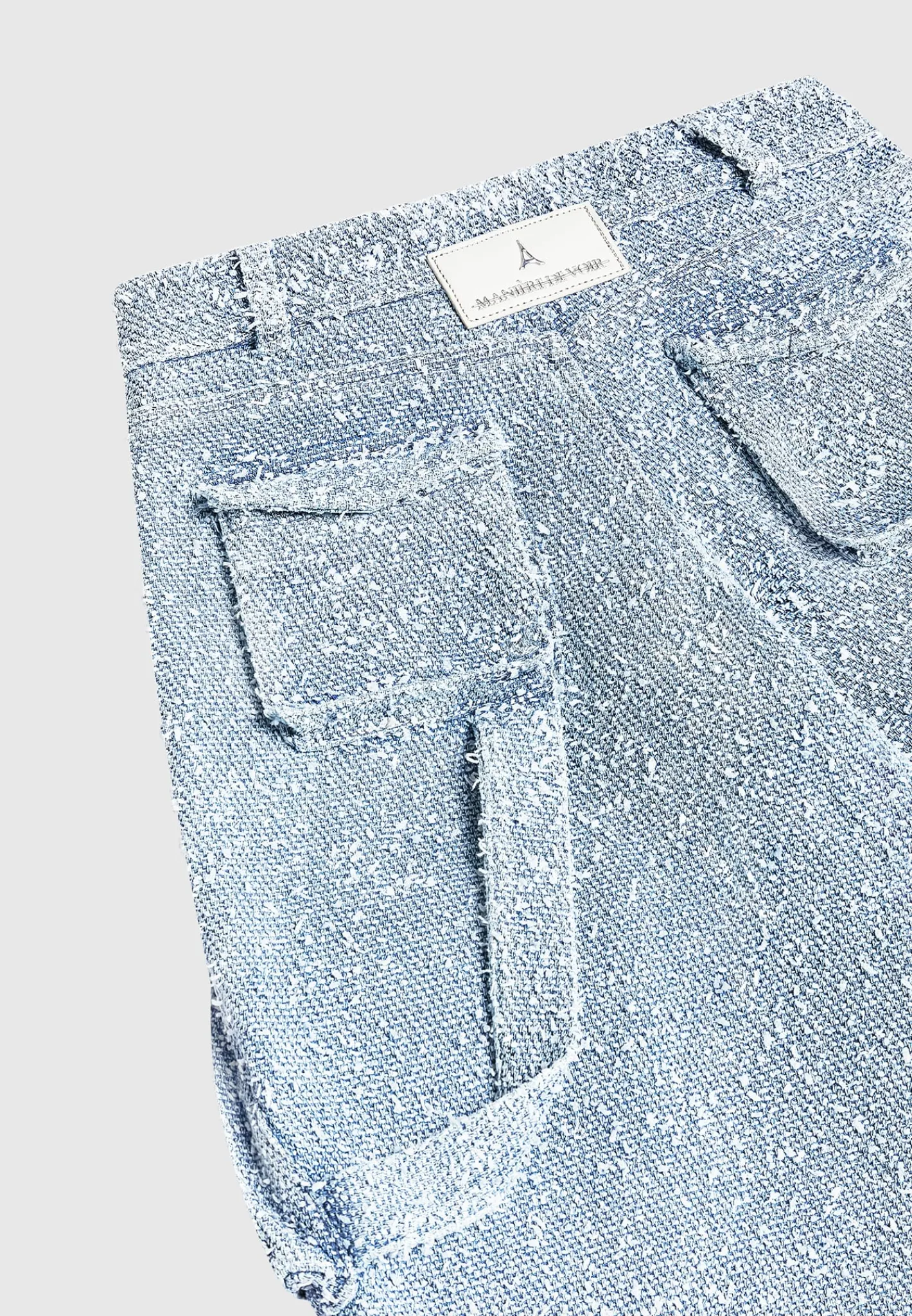 High Waisted Boucle Denim Cargo Pants - Mid Blue^Manière De Voir Fashion