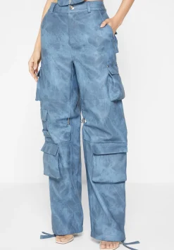 High Waisted Vintage Marble Leather Cargo Pants - Washed^Manière De Voir Clearance