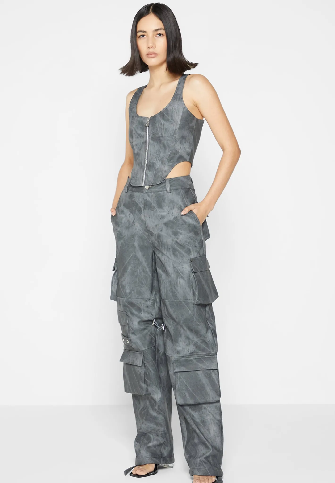 High Waisted Vintage Marble Leather Cargo Pants - Washed^Manière De Voir Fashion