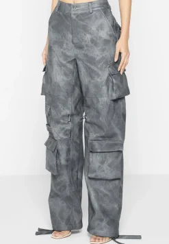 High Waisted Vintage Marble Leather Cargo Pants - Washed^Manière De Voir Fashion