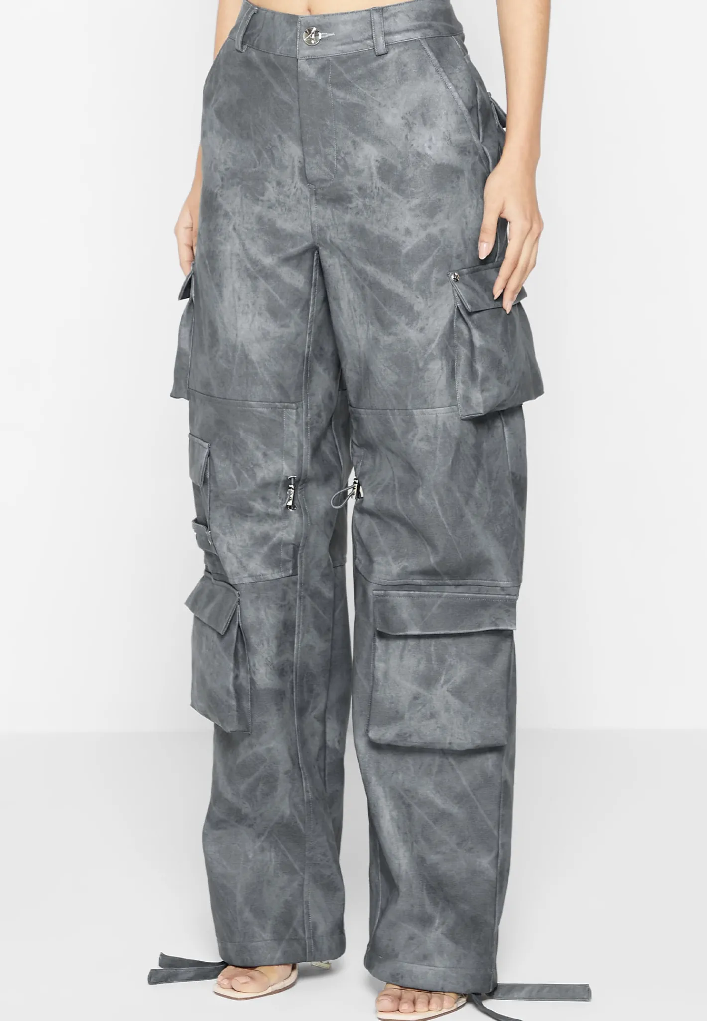 High Waisted Vintage Marble Leather Cargo Pants - Washed^Manière De Voir Fashion