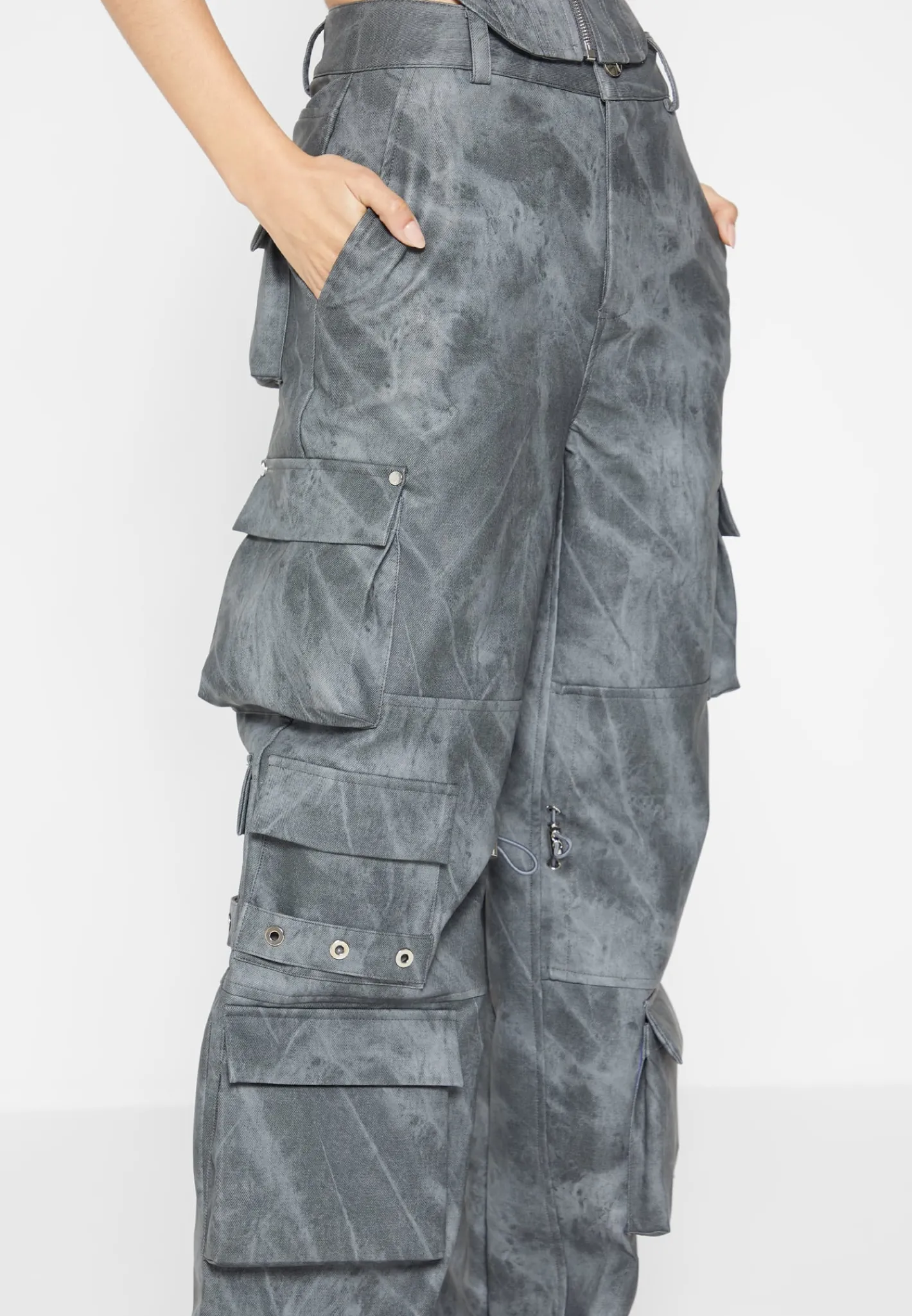 High Waisted Vintage Marble Leather Cargo Pants - Washed^Manière De Voir Fashion