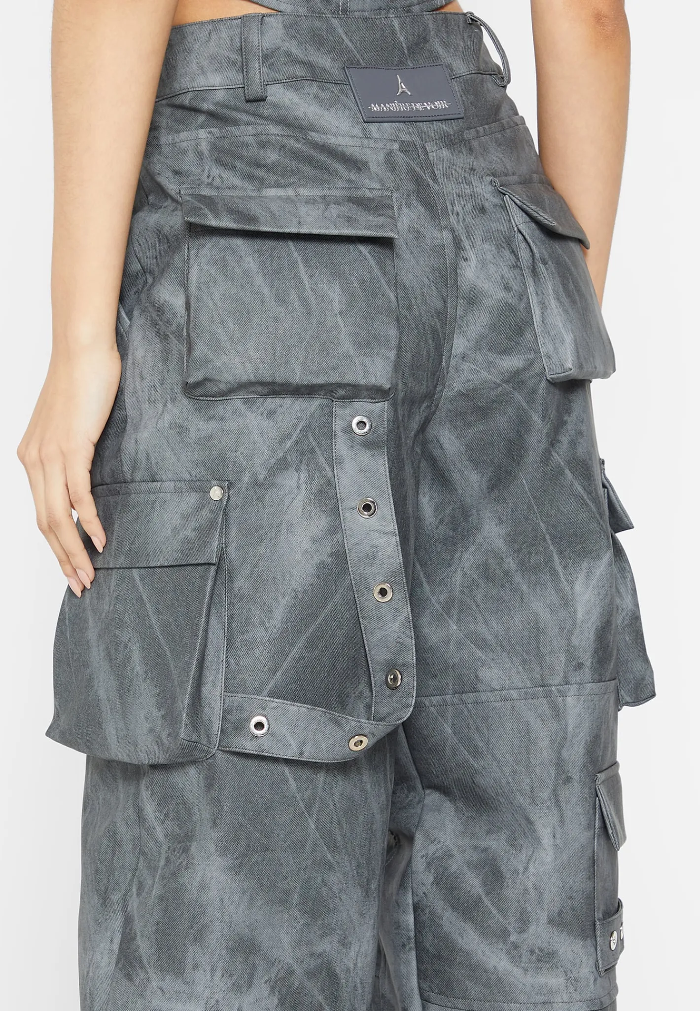 High Waisted Vintage Marble Leather Cargo Pants - Washed^Manière De Voir Fashion