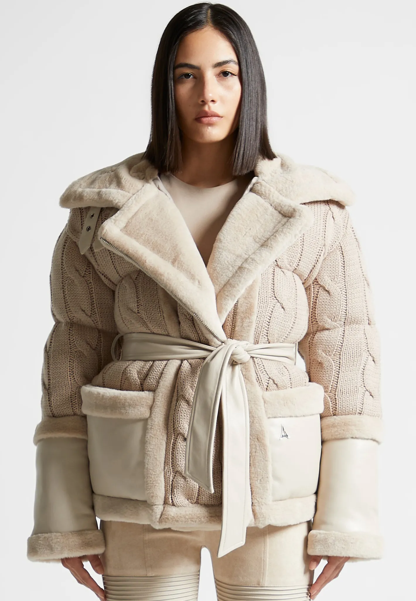 Knit and Plush Puffer Biker Jacket -^Manière De Voir Fashion