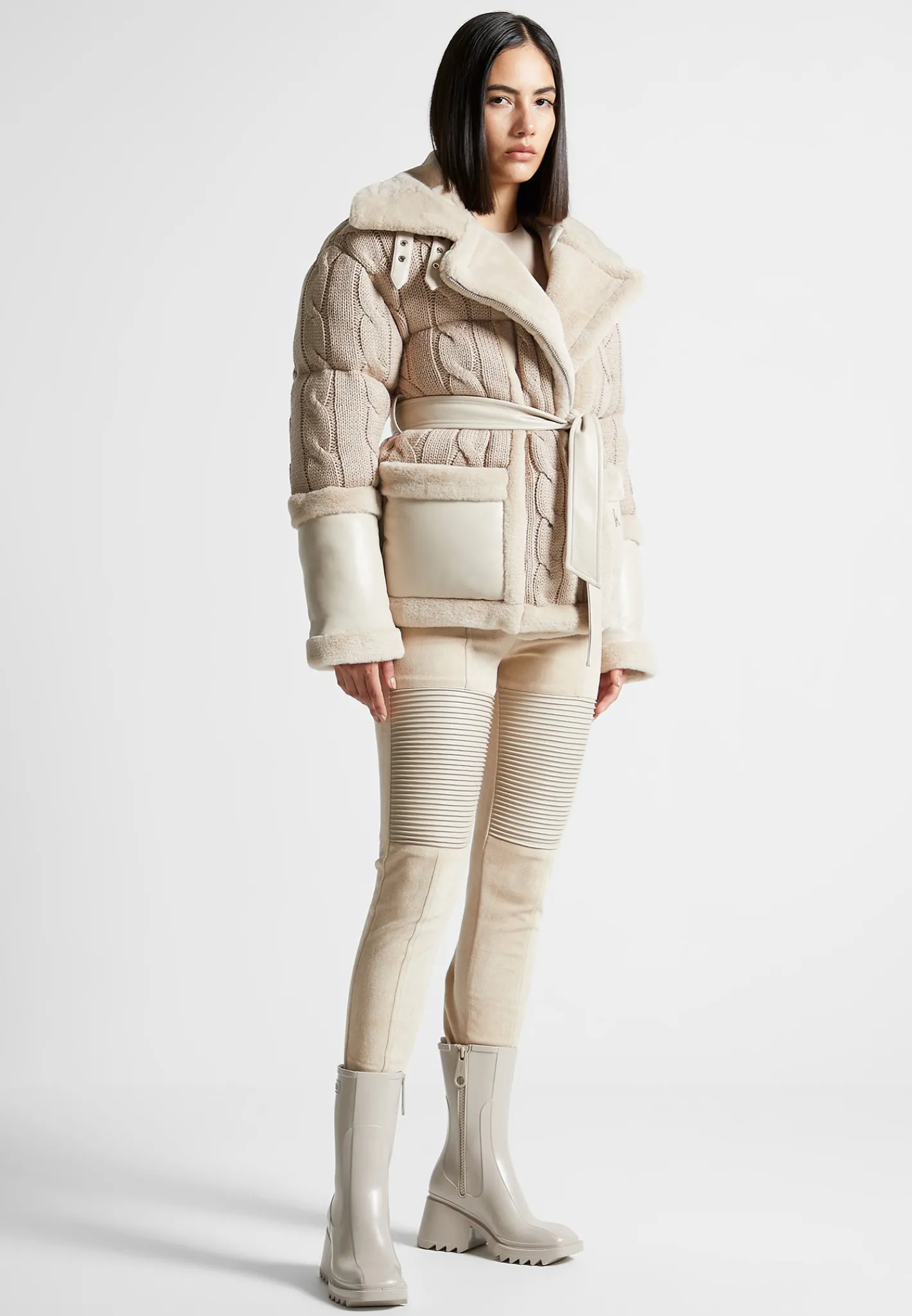 Knit and Plush Puffer Biker Jacket -^Manière De Voir Fashion