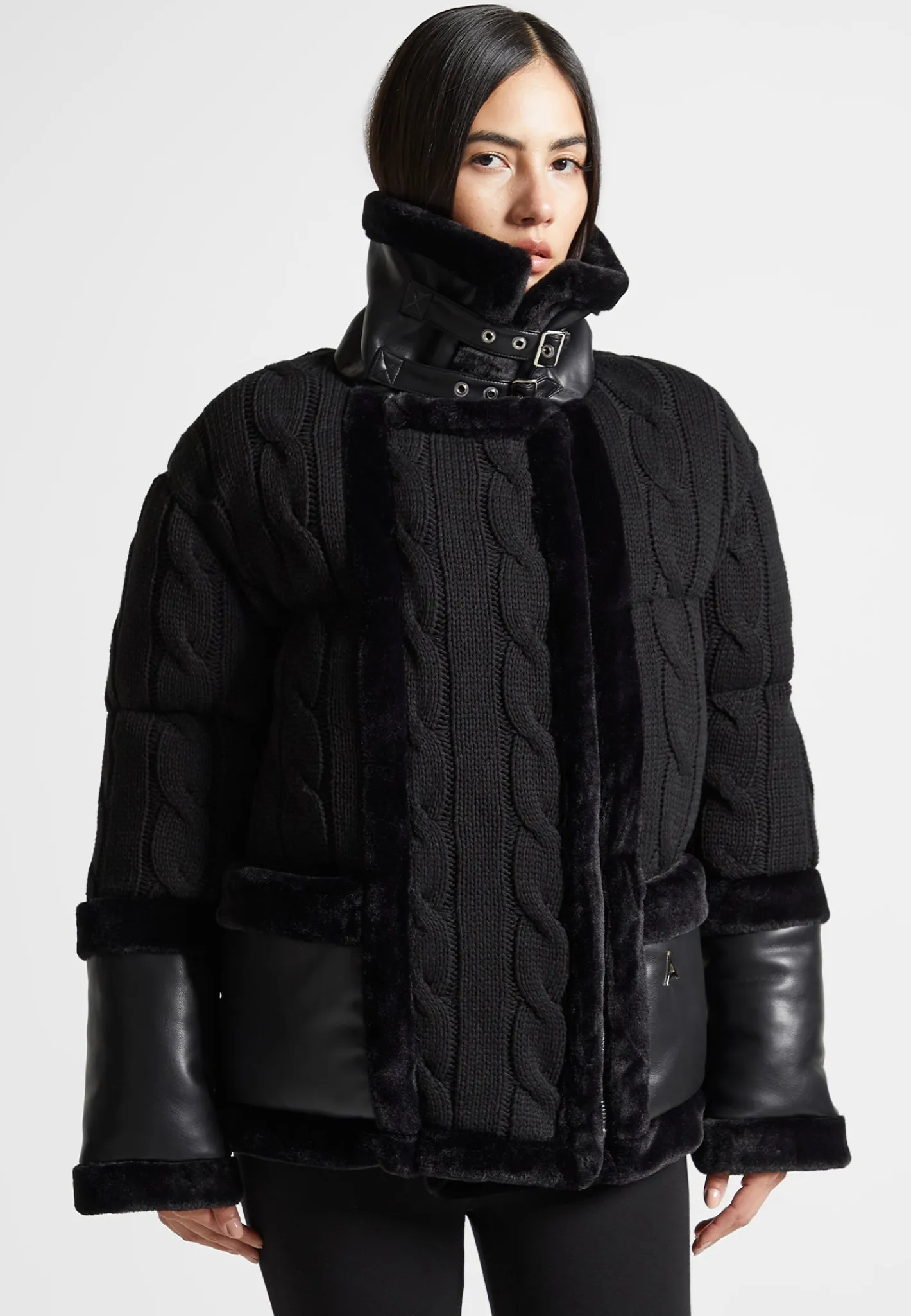 Knit and Plush Puffer Biker Jacket -^Manière De Voir Outlet