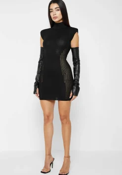 Knitted Contour Dress with Vegan Leather Sleeves -^Manière De Voir Best