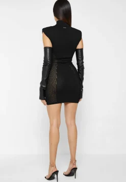 Knitted Contour Dress with Vegan Leather Sleeves -^Manière De Voir Best