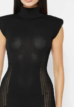 Knitted Contour Dress with Vegan Leather Sleeves -^Manière De Voir Best