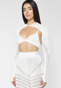 Knitted Sleeve Overlay with Bralette - White^Manière De Voir Best