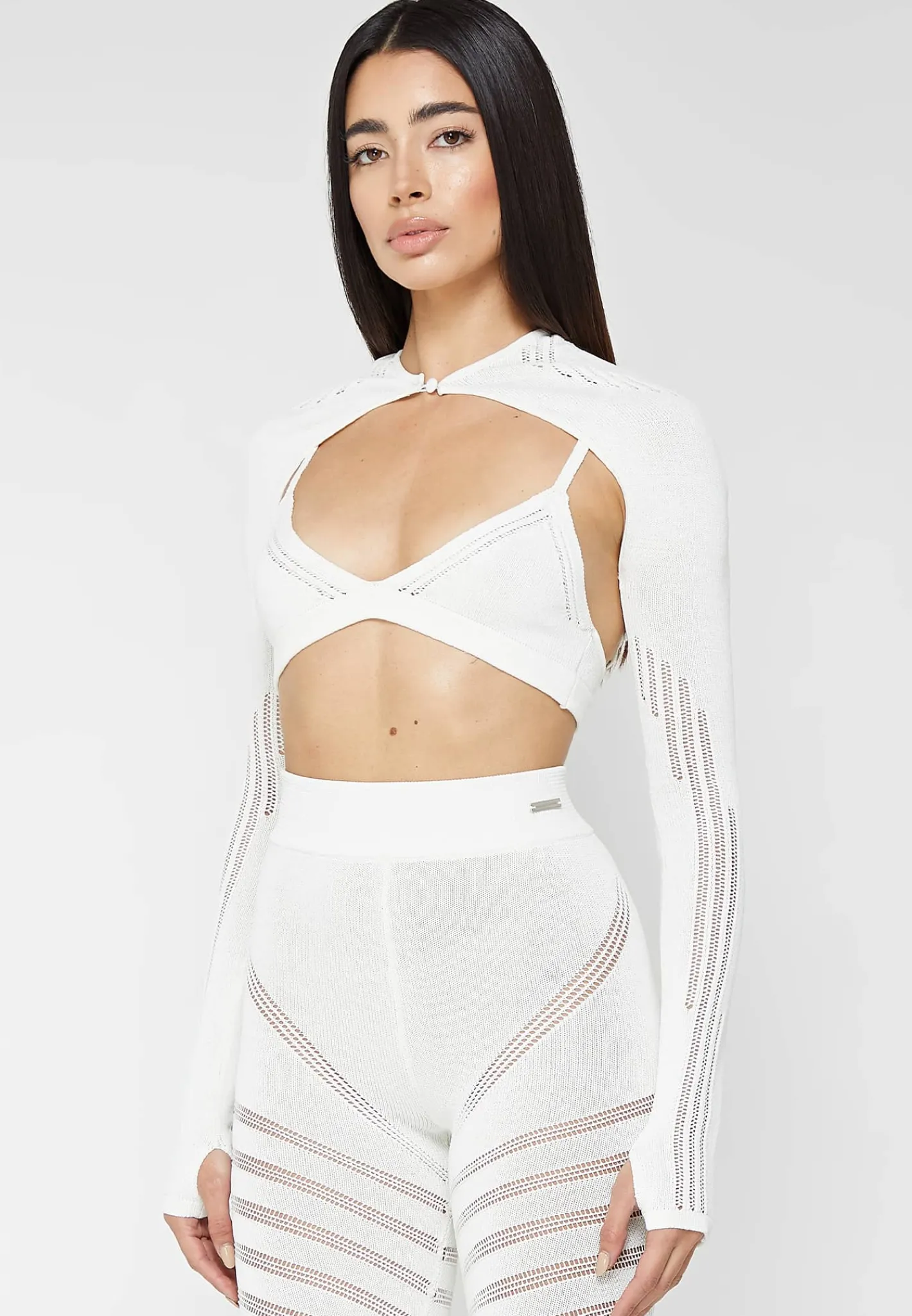 Knitted Sleeve Overlay with Bralette - White^Manière De Voir Best