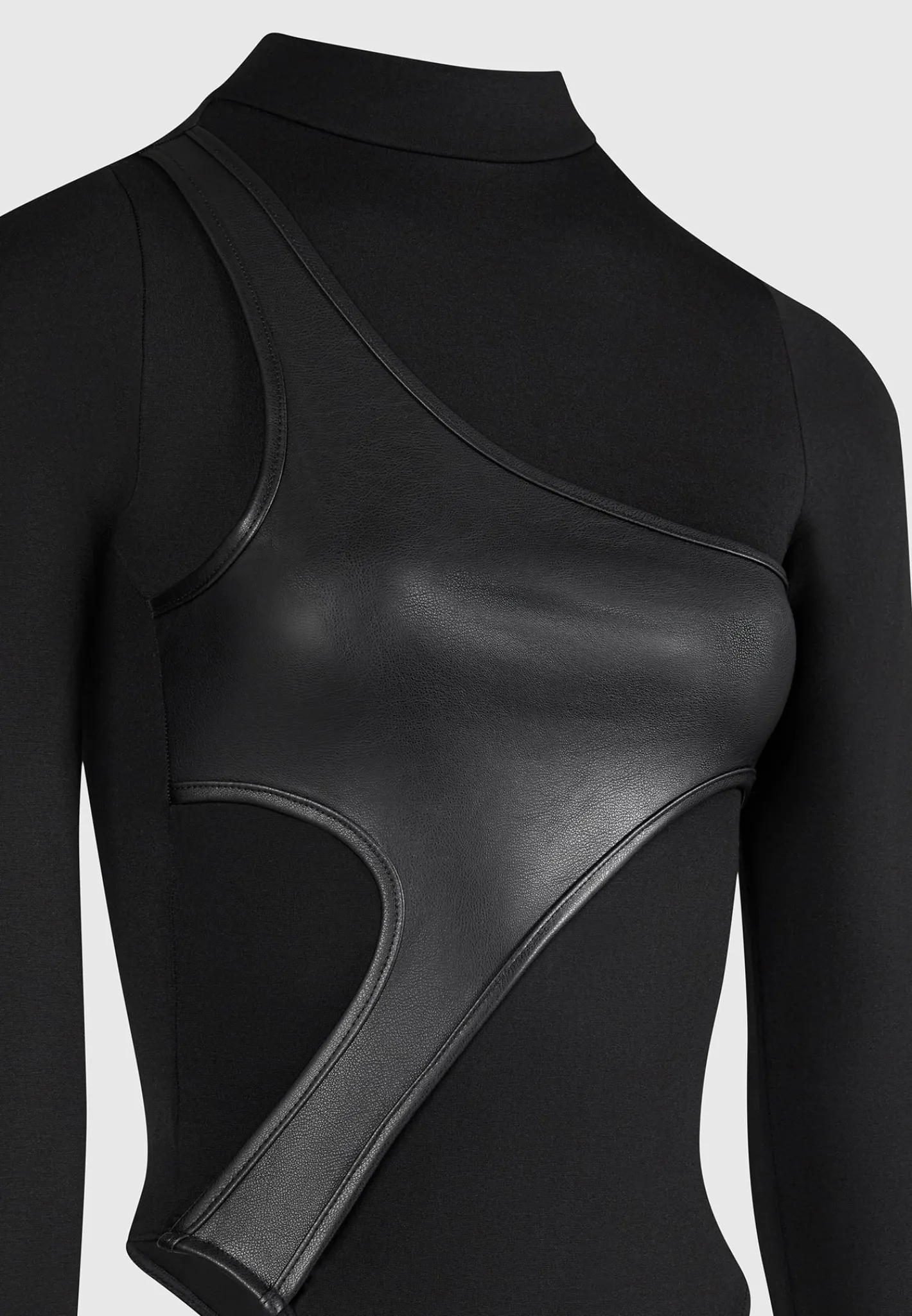 Leather Overlay High Neck Bodysuit -^Manière De Voir Fashion