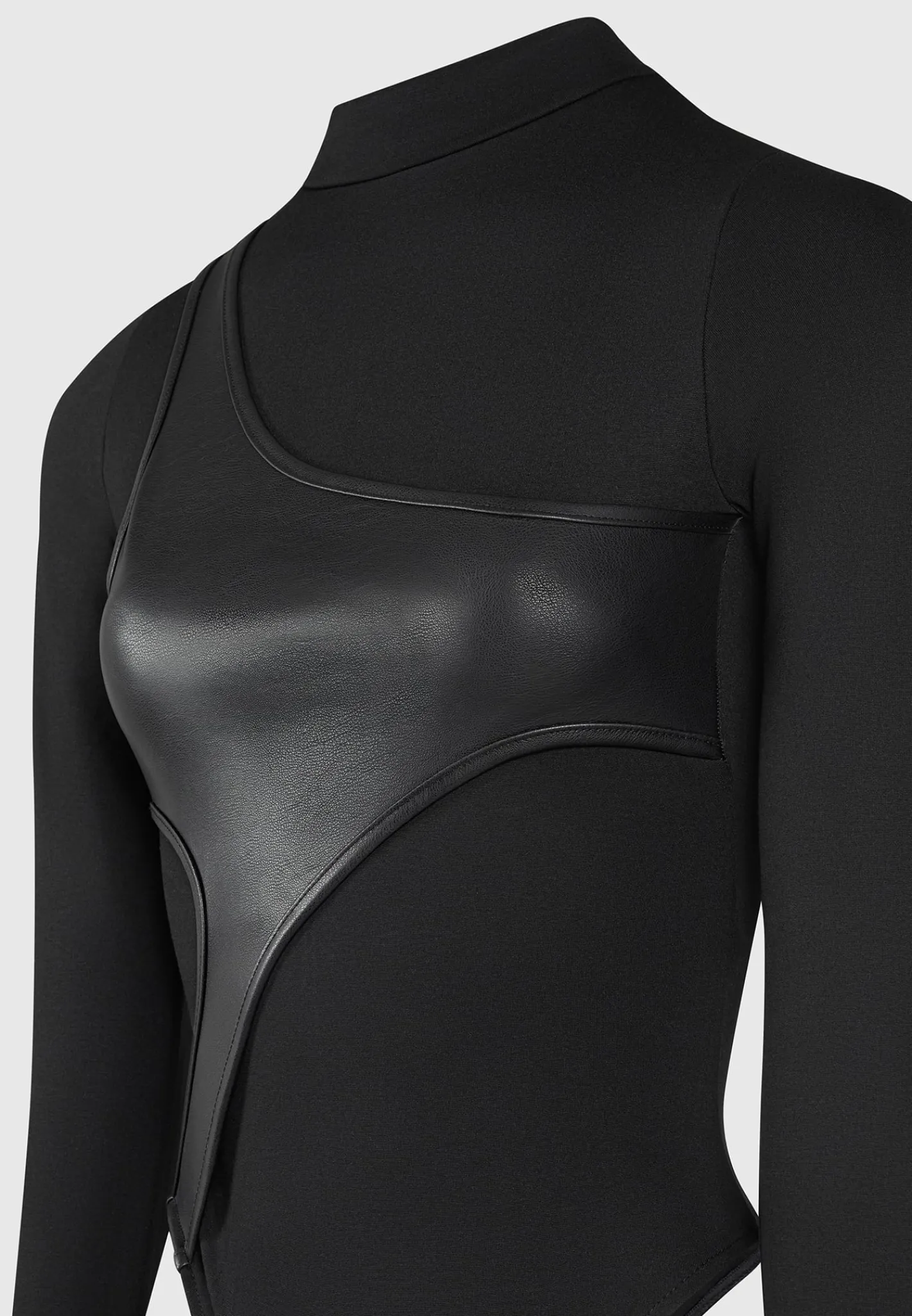 Leather Overlay High Neck Bodysuit -^Manière De Voir Fashion