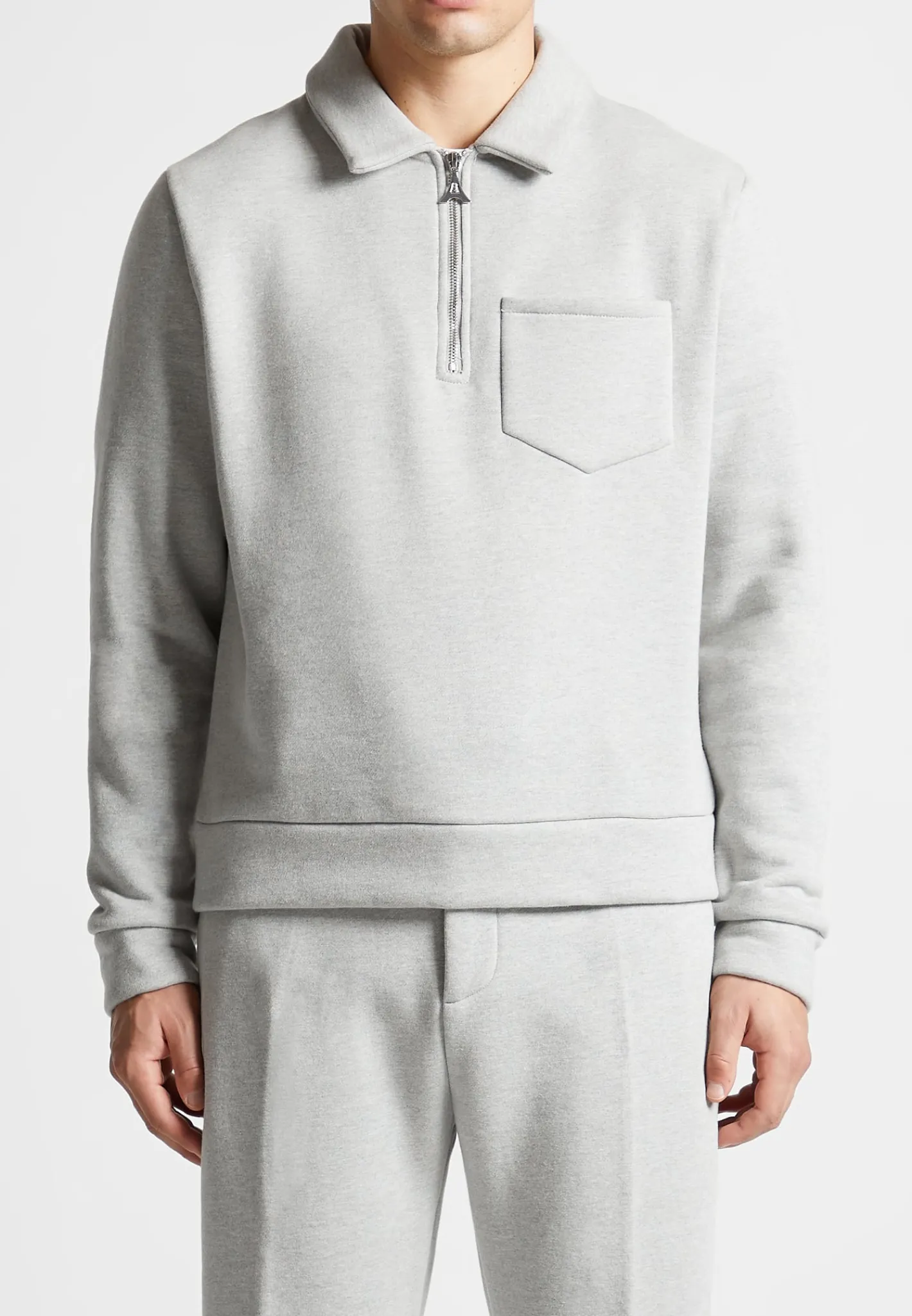 Long Sleeve Polo Zip Jumper - Light Grey Marl^Manière De Voir Sale