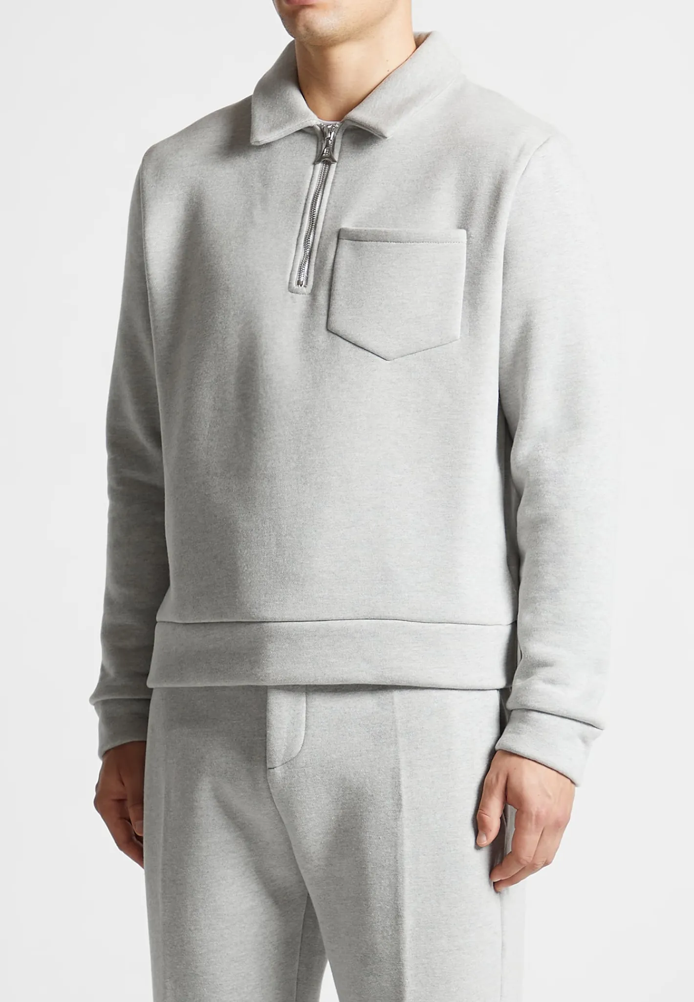 Long Sleeve Polo Zip Jumper - Light Grey Marl^Manière De Voir Sale
