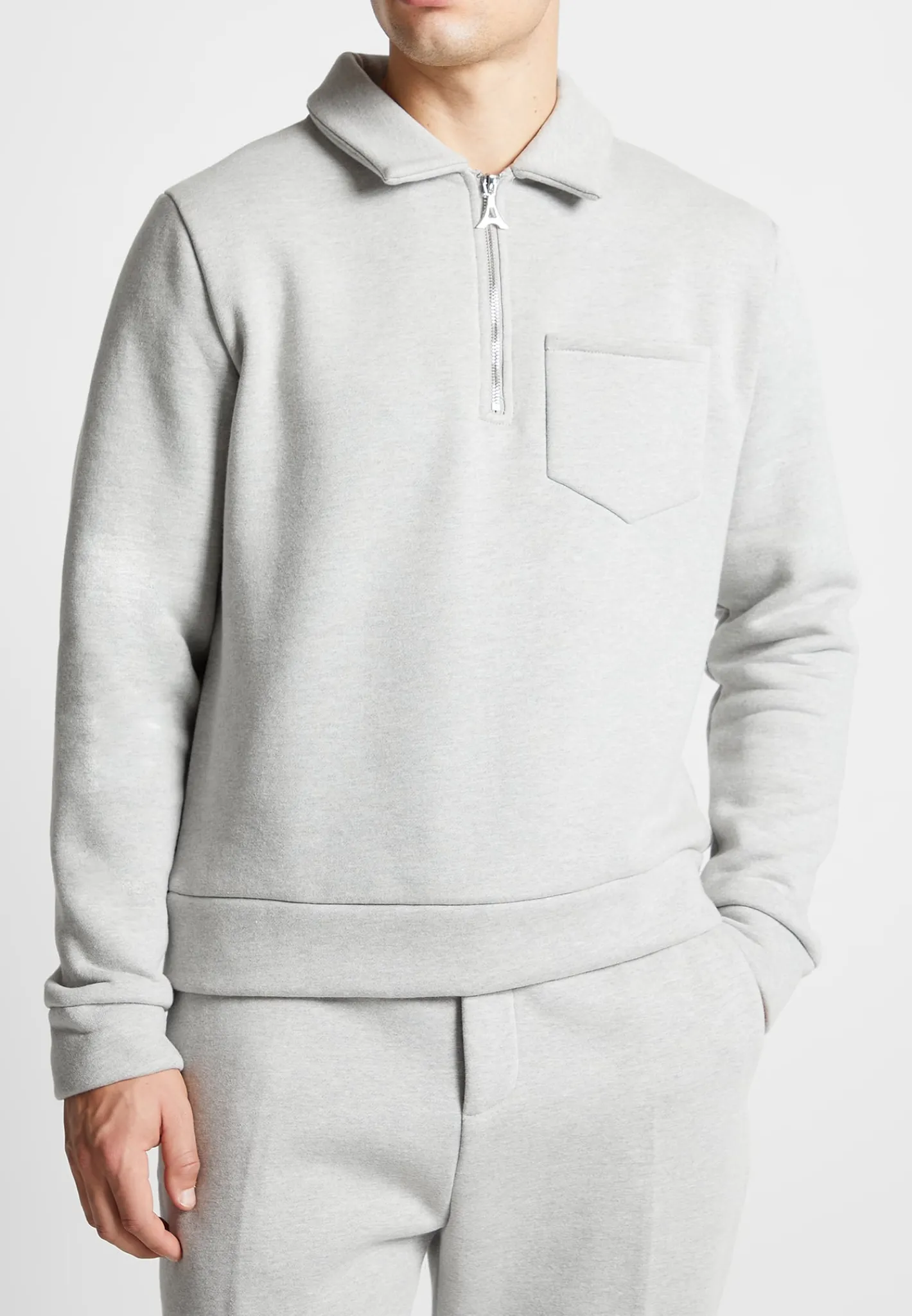 Long Sleeve Polo Zip Jumper - Light Grey Marl^Manière De Voir Sale