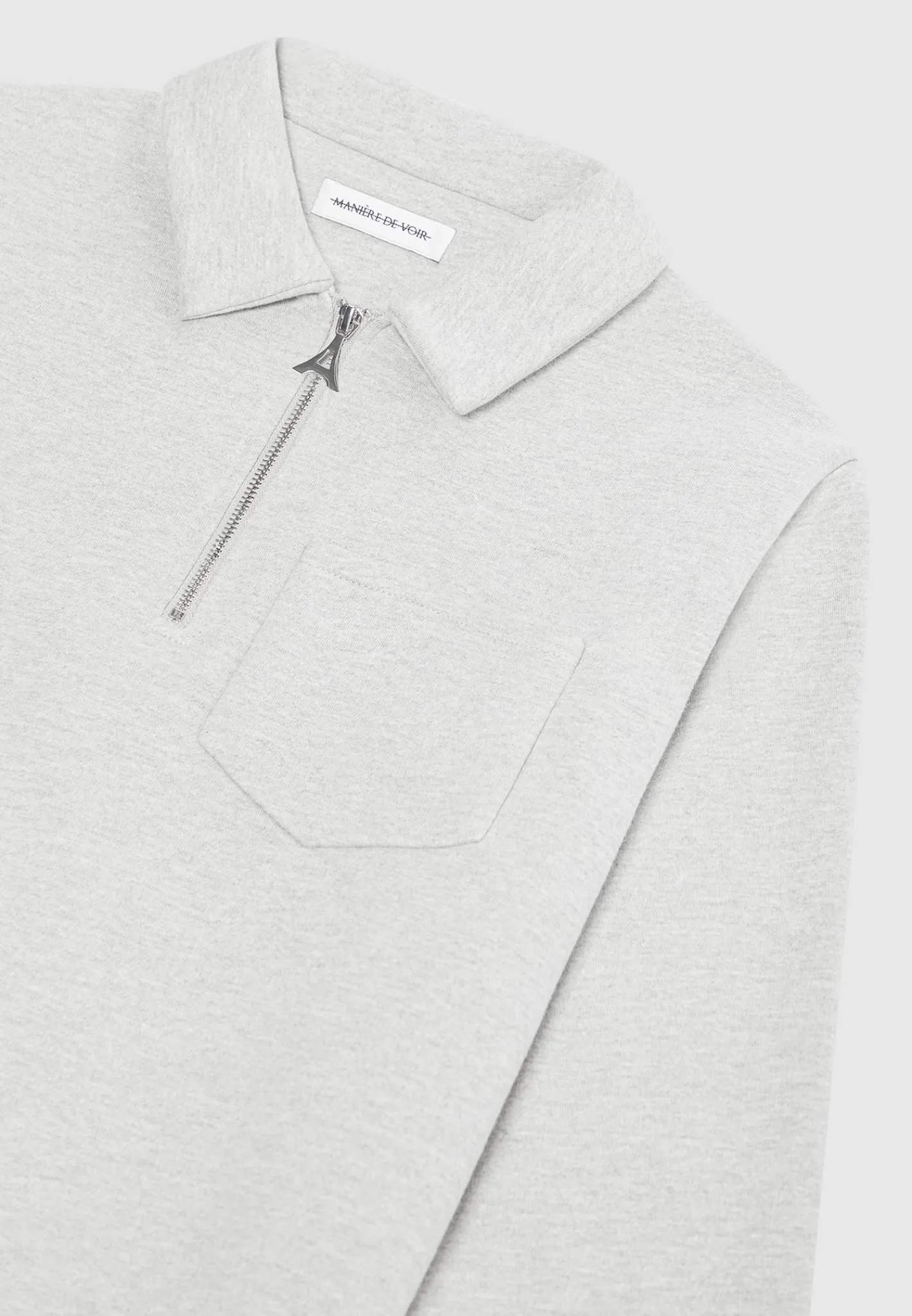 Long Sleeve Polo Zip Jumper - Light Grey Marl^Manière De Voir Sale