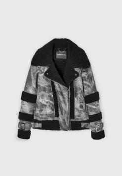 Marbled Vegan Leather Borg Biker Jacket -^Manière De Voir Sale