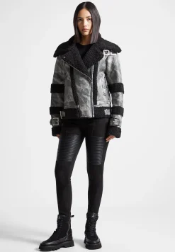 Marbled Vegan Leather Borg Biker Jacket -^Manière De Voir Sale