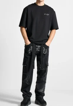 MDV Rhinestone Eiffel Patch Jeans - Stonewash Black^Manière De Voir Best