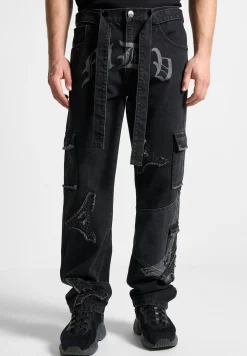 MDV Rhinestone Eiffel Patch Jeans - Stonewash Black^Manière De Voir Best