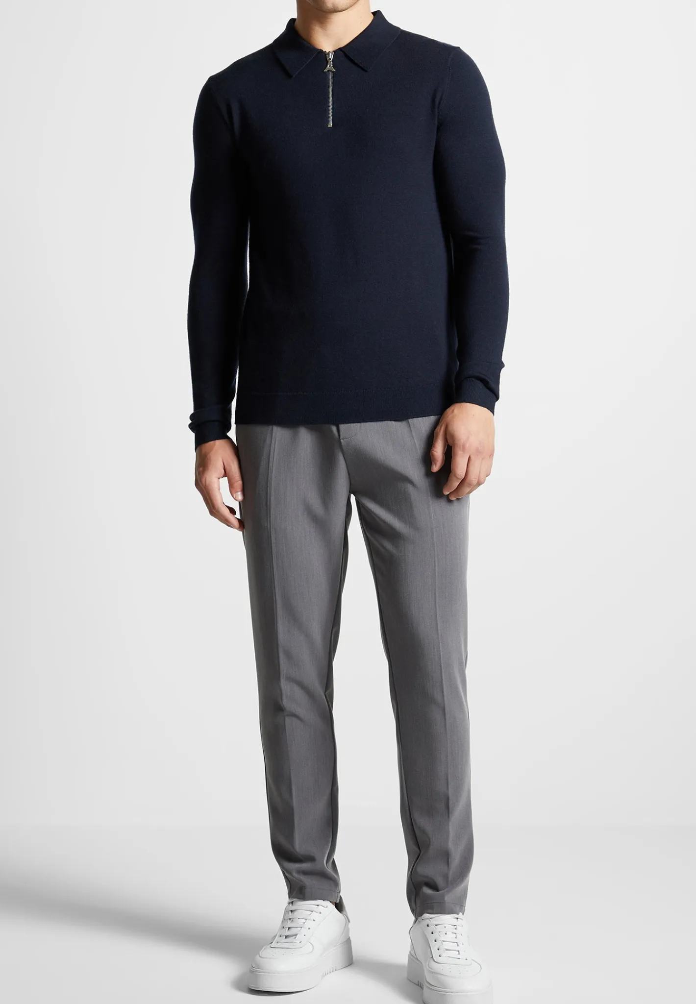 Merino Wool Long Sleeve Polo Top With Zip -^Manière De Voir Discount