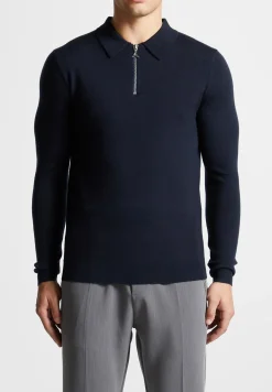 Merino Wool Long Sleeve Polo Top With Zip -^Manière De Voir Discount