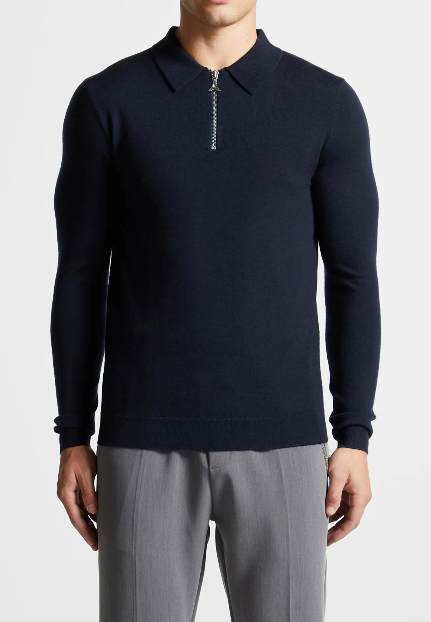 Merino Wool Long Sleeve Polo Top With Zip -^Manière De Voir Discount