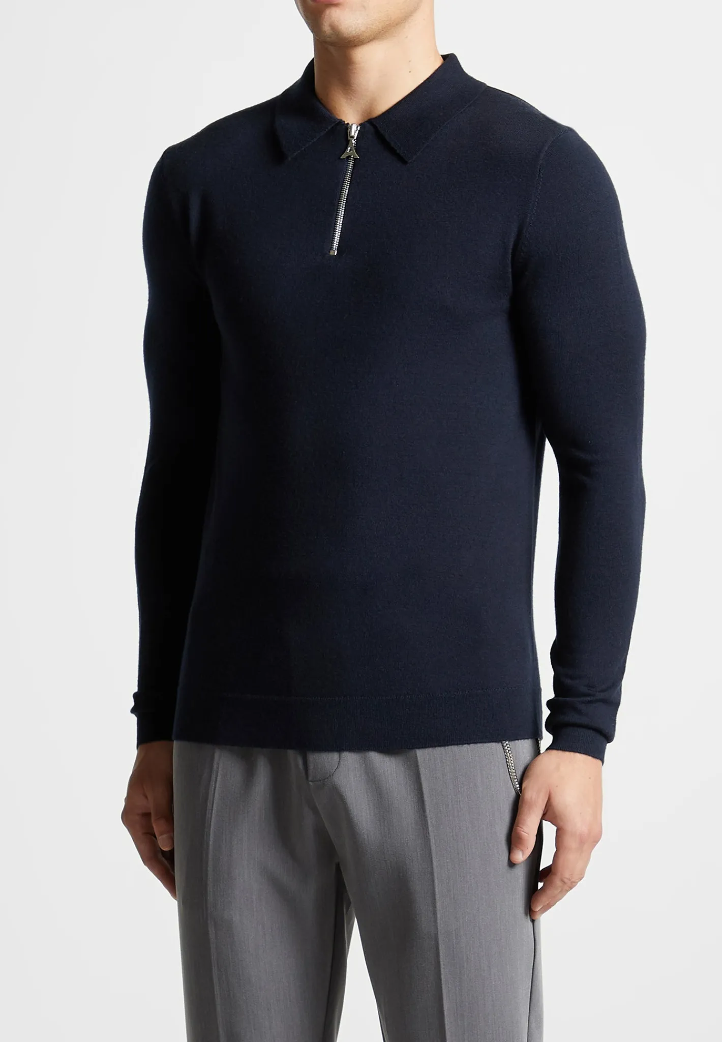 Merino Wool Long Sleeve Polo Top With Zip -^Manière De Voir Discount