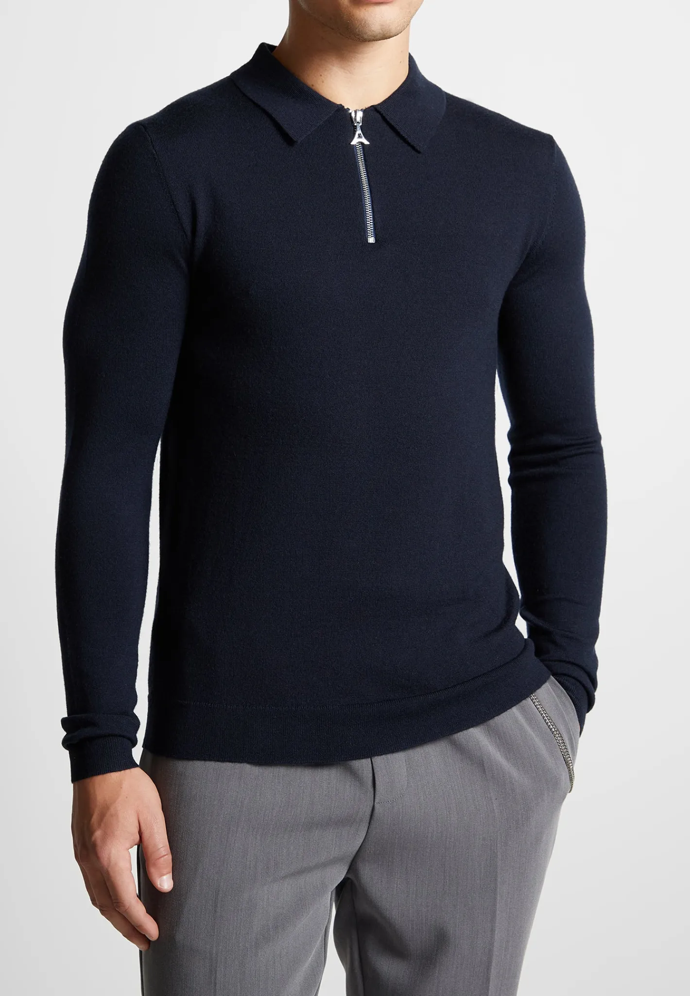 Merino Wool Long Sleeve Polo Top With Zip -^Manière De Voir Discount