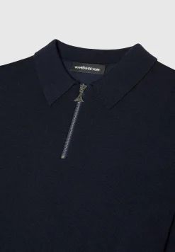 Merino Wool Long Sleeve Polo Top With Zip -^Manière De Voir Discount