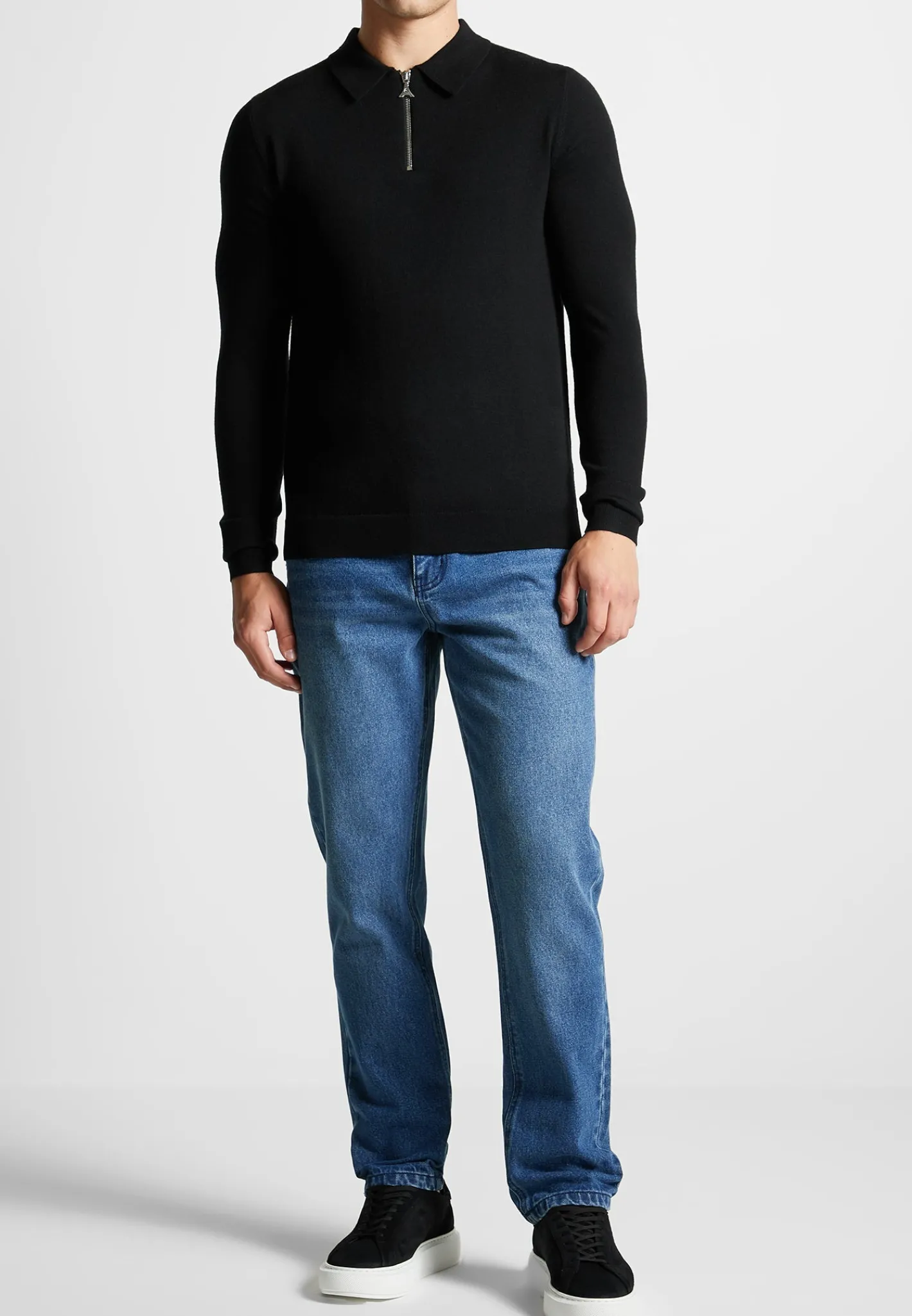 Merino Wool Long Sleeve Polo Top With Zip -^Manière De Voir Sale