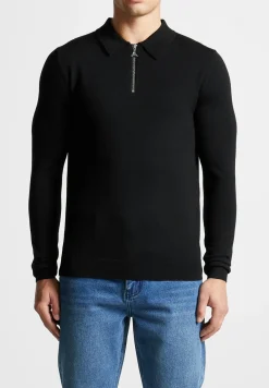 Merino Wool Long Sleeve Polo Top With Zip -^Manière De Voir Sale