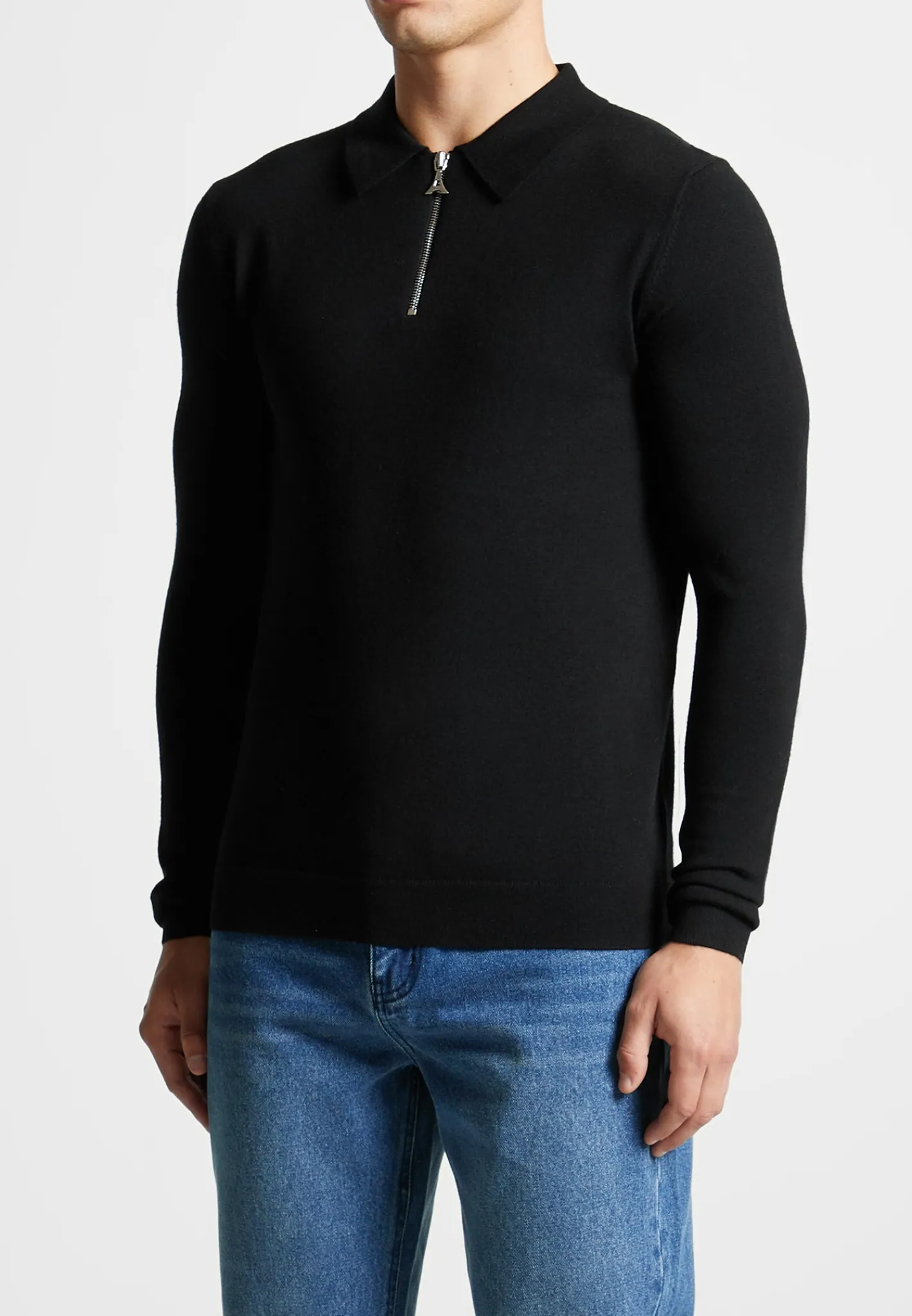 Merino Wool Long Sleeve Polo Top With Zip -^Manière De Voir Sale