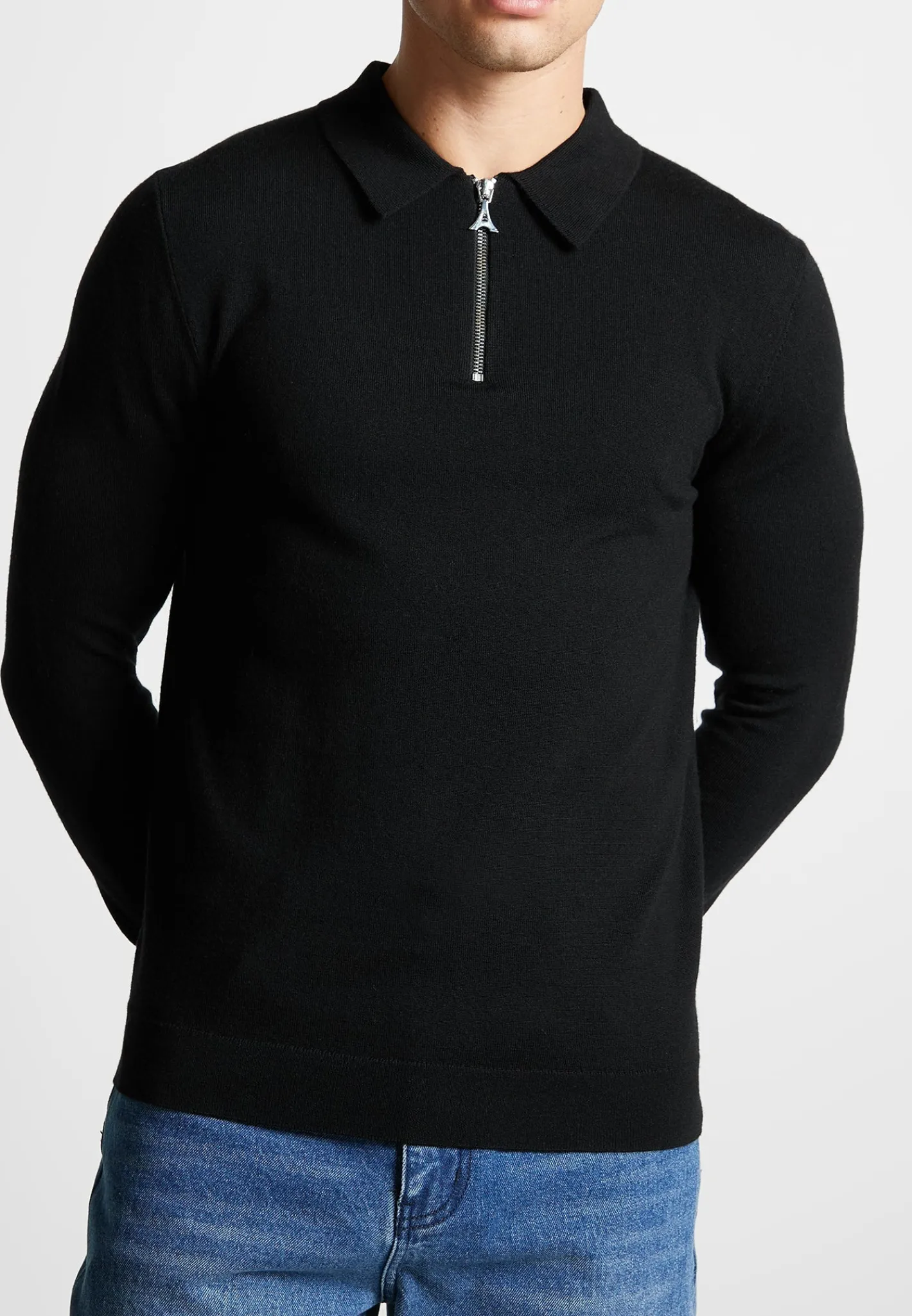 Merino Wool Long Sleeve Polo Top With Zip -^Manière De Voir Sale