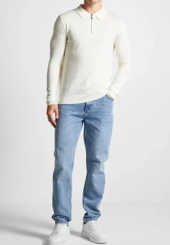 Merino Wool Long Sleeve Polo Top With Zip - Off White^Manière De Voir Clearance