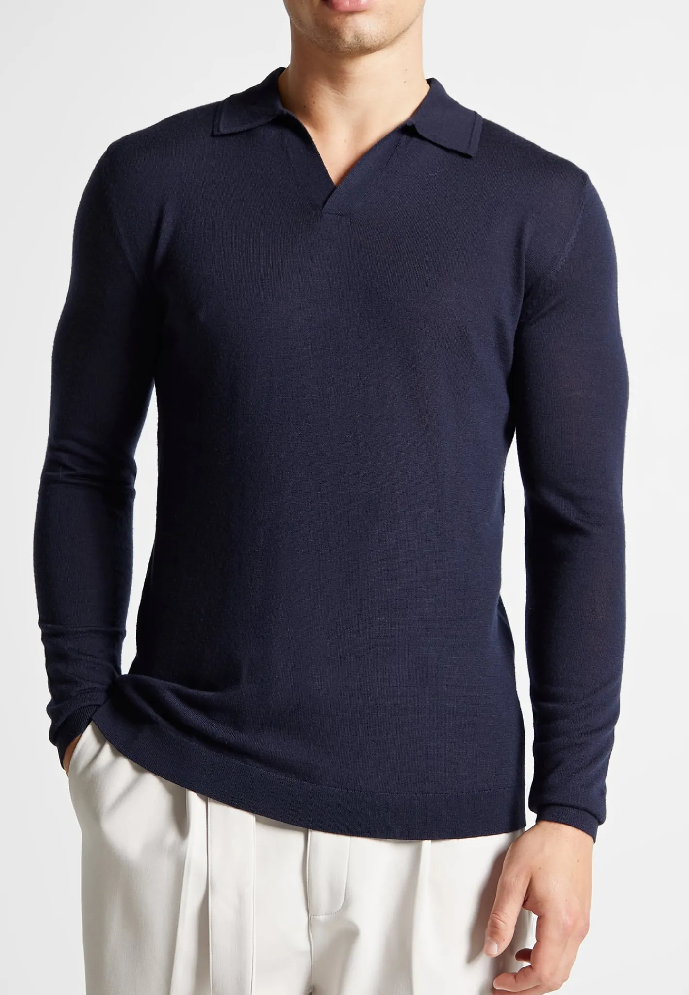 Merino Wool Long Sleeve Revere Polo Shirt -^Manière De Voir Hot