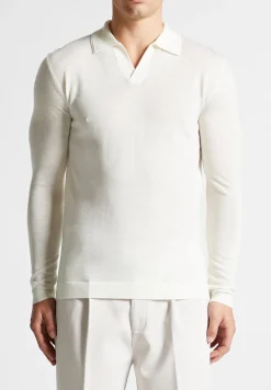 Merino Wool Long Sleeve Revere Polo Shirt - Off White^Manière De Voir Discount