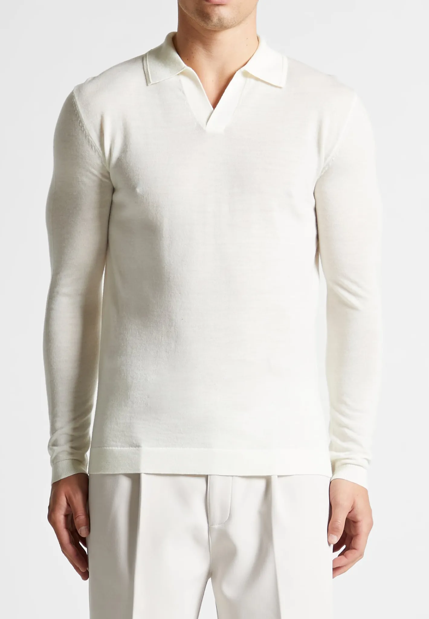 Merino Wool Long Sleeve Revere Polo Shirt - Off White^Manière De Voir Discount
