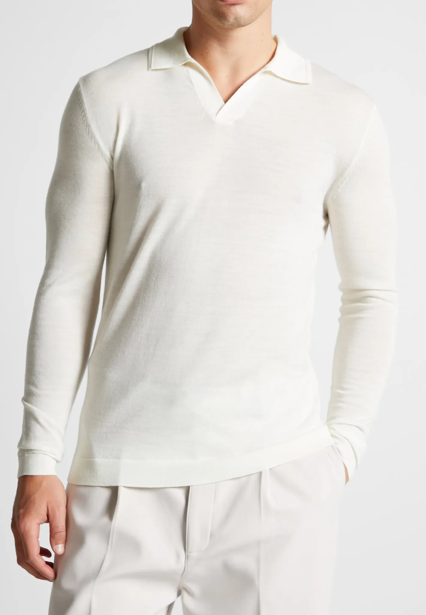 Merino Wool Long Sleeve Revere Polo Shirt - Off White^Manière De Voir Discount
